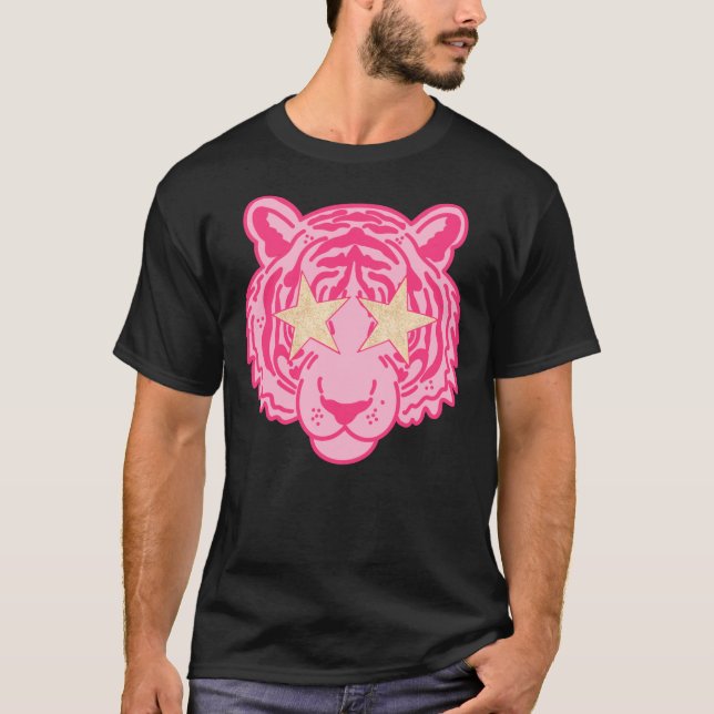 Rosa Star Öga Tiger Ansikte Sticker T Shirt (Framsida)