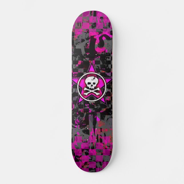 Rosa Star Skull Skateboard Bräda 21,5 Cm (Framsida)