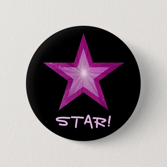 Rosa Star 'STAR!'-knapp svart! Knapp (Framsida)