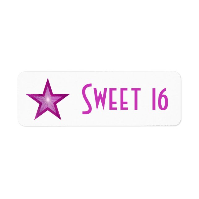 Rosa Star "Sweet 16" etikett, vit, liten Returadress Etikett (Framsidan)