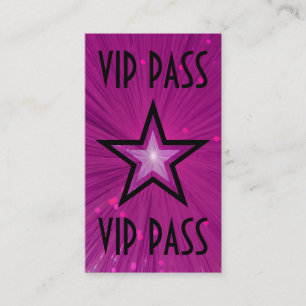 Rosa Star "VIP PASS"-affärskort svart bakåt Visitkort