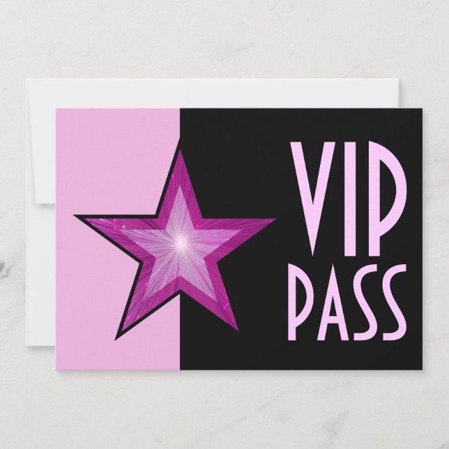 Rosa Star VIP PASS-blek, svart rosa Inbjudningar (Framsida)