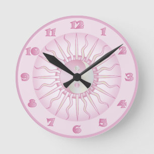 Rosa Starburst Yin Yang Rund Klocka