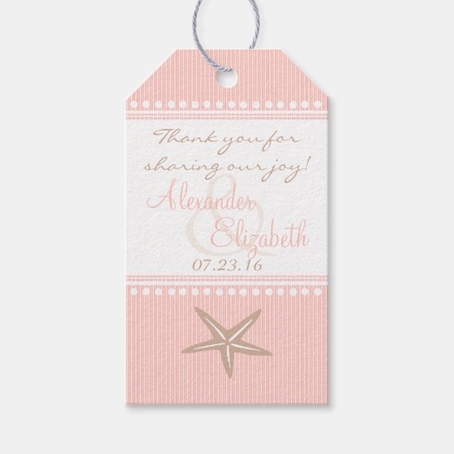 Rosa Starfish Beach Wedding Guest Favor Tack- Presentetikett (Framsidan)