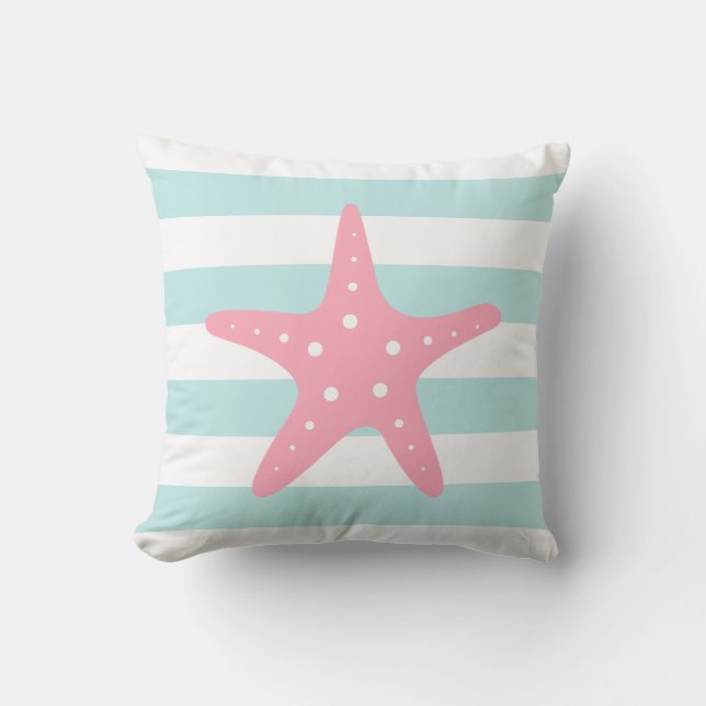 Rosa Starfish på Mint Rand Kudde (Framsida)