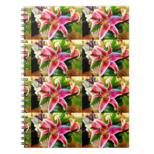 rosa stargazer lilies-bärbar dator anteckningsbok med spiral