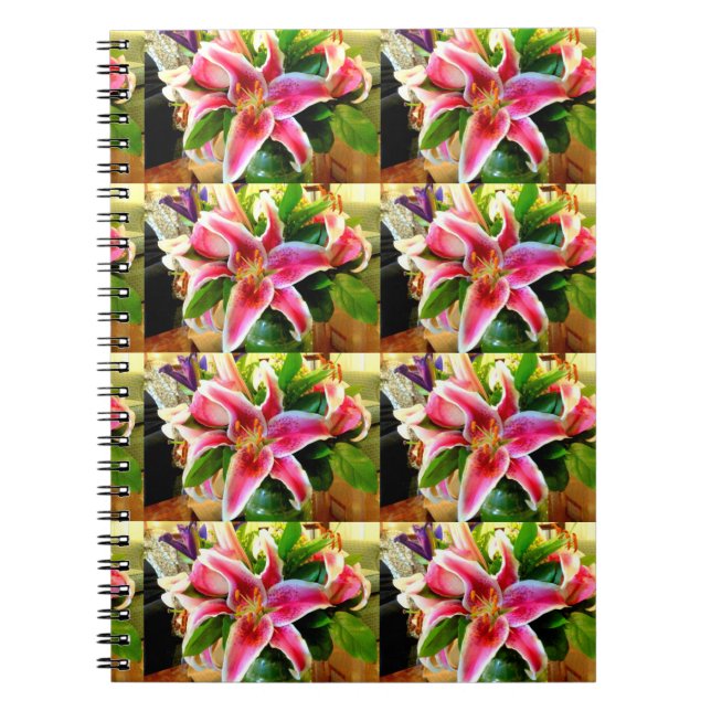 rosa stargazer lilies-bärbar dator anteckningsbok med spiral (Framsidan)