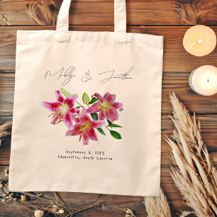 Rosa Stargazer Lilies Bröllop Welcome Tote Tygkasse