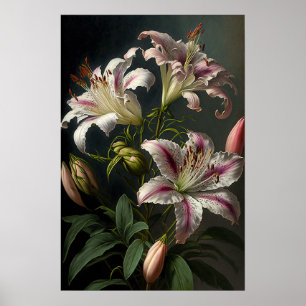 Rosa Stargazer Lilies Flower Art Print Poster