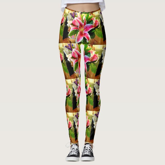 rosa stargazer lilies leggings (Framsida)