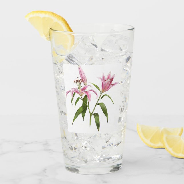 Rosa Stargazer Lily Blommigt Botanical Art Glaskopp (Framsida Ice)