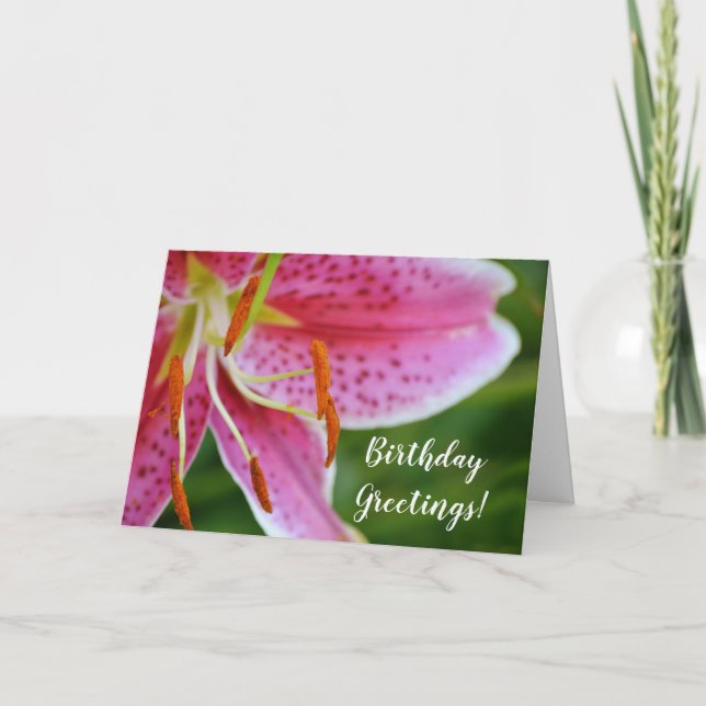 Rosa Stargazer Lily Flower Birthday Card Kort (Framsida)