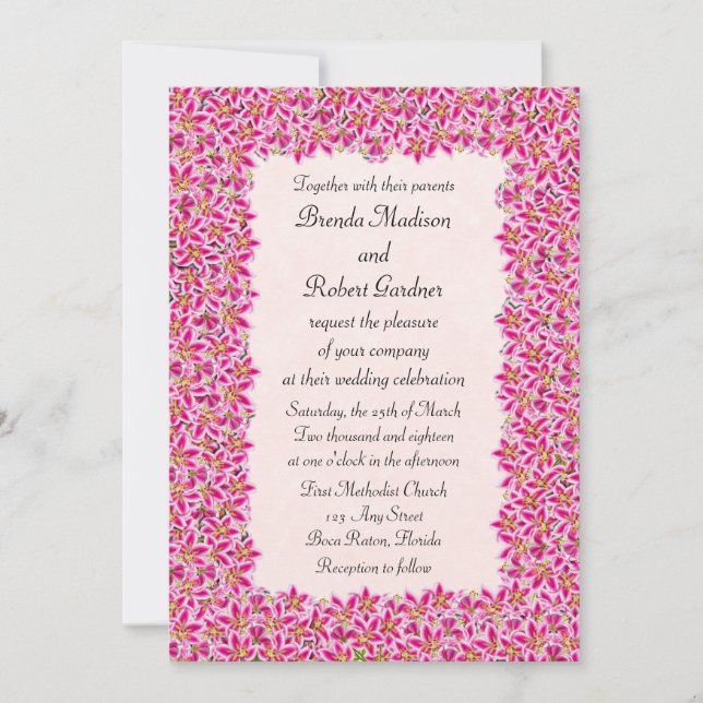 Rosa Stargazer Lily Garden bröllopsinbjudning Inbjudningar (Framsida)