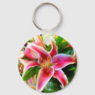 rosa Stargazer lily-nyckelkedja Nyckelring