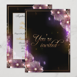 Rosa Starlight Flowers/Guld Trim Inbjudningar