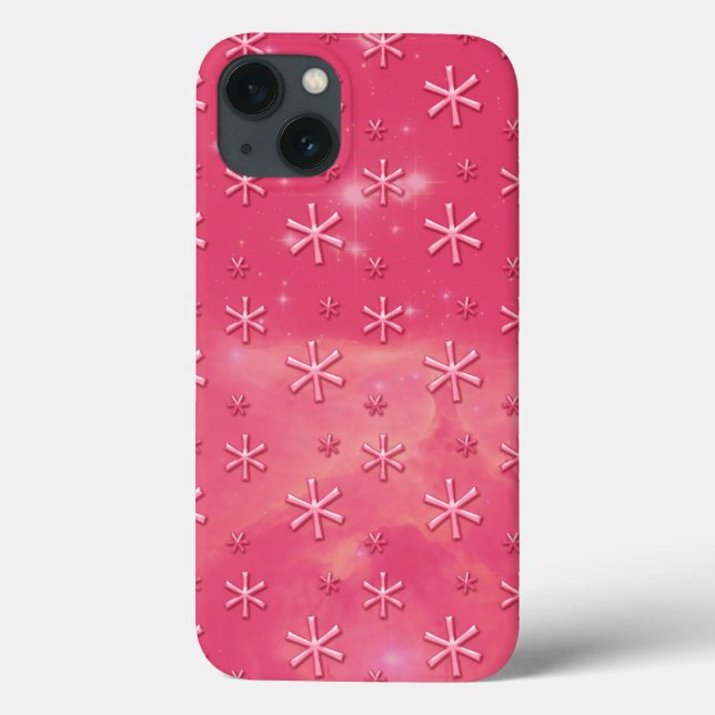 Rosa Starry Himlar Astrisk Mönster iPhone 13 Fodra (Baksida)