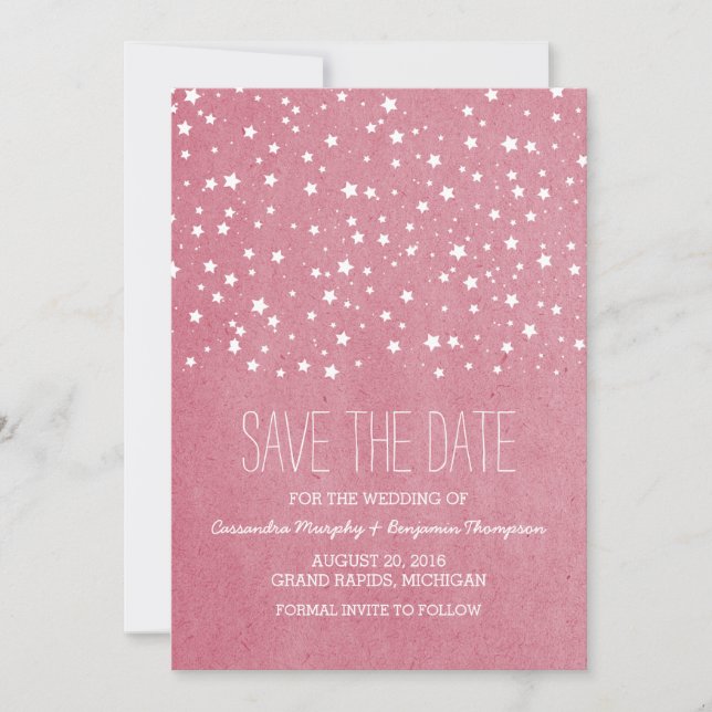 Rosa Starry Night Save Date Inbjudan (Framsida)