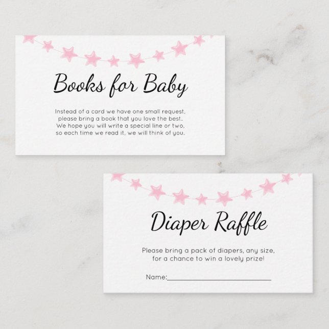 Rosa Stars Bokar för Baby Diaper Raffle Tilläggskort (Fram/baksida)