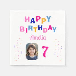 Rosa Stars Grattis på födelsedagen Party Girl Phot Pappersservett