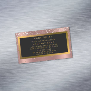 Rosa Stars i Luxury Glitter Guld Magnetiska Visitkort