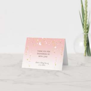 Rosa Stars Måne Baby Shower Tack Kort