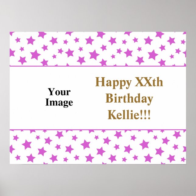 Rosa Stars med meddelandefoto på födelsedagen Poster (Framsidan)