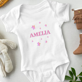 Rosa Stars med Namn Cute Flicka Bodykostym T Shirt