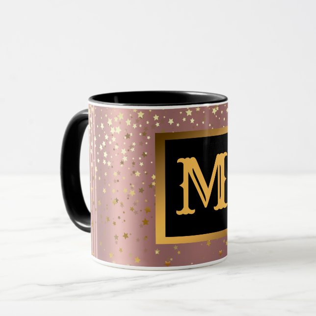 Rosa Stars Monogrammed Luxury Glitter Guld Mugg (Framsida vänster)