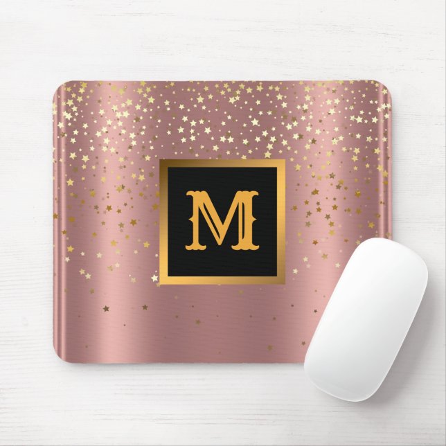 Rosa Stars Monogrammed Luxury Glitter Guld Musmatta (Med mus)