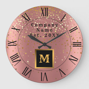 Rosa Stars Monogrammed Luxury Glitter Guld Stor Klocka