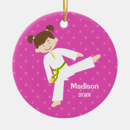 Rosa Stars Taekwondo Karate Girl Personlig Julgransprydnad Keramik
