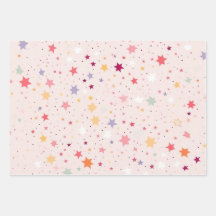 Rosa Stars Wrapping Papper (uppsättning med 3 )