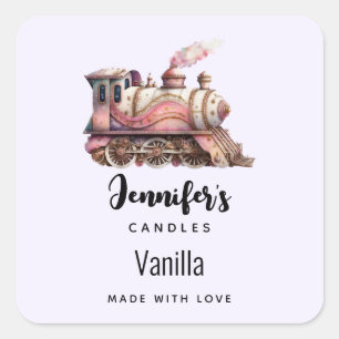 Rosa Steam tåg Vintage Candle Business Fyrkantigt Klistermärke