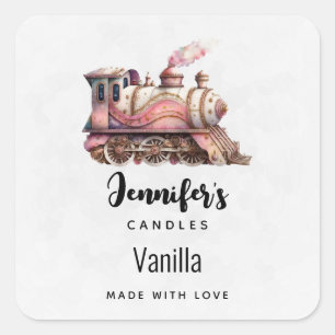 Rosa Steam tåg Vintage Candle Business Fyrkantigt Klistermärke