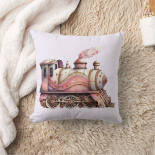 Rosa Steam Tåg Vintage Kudde