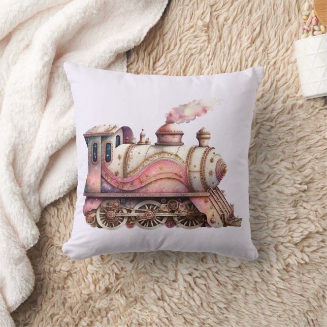 Rosa Steam Tåg Vintage Kudde (Filt)