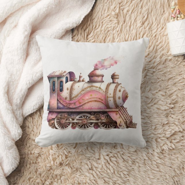 Rosa Steam Tåg Vintage Kudde (Filt)