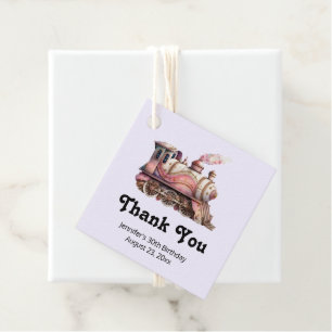 Rosa Steam Tåg Vintage Tack Gåvor Etiketter