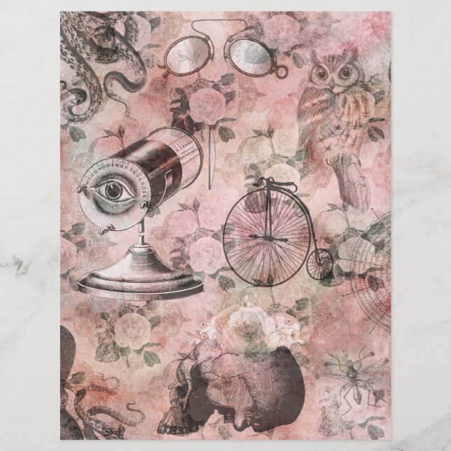 Rosa Steampunk Collage Scrapbook Papper (Framsida)