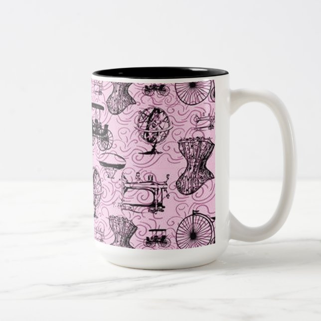 Rosa Steampunk Mönster Coffee Mugg (Höger)