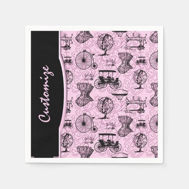 Rosa Steampunk Mönster Napkins Pappersservett (Framsidan)