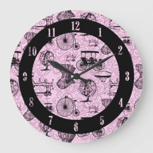 Rosa Steampunk Mönster Wall Clock Stor Klocka