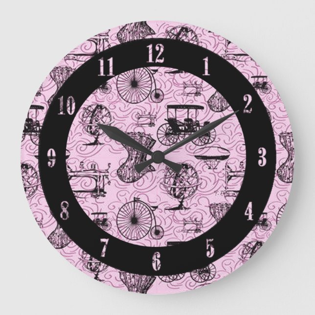 Rosa Steampunk Mönster Wall Clock Stor Klocka (Framsida)