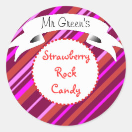 Rosa sten godis, strimlad etikett