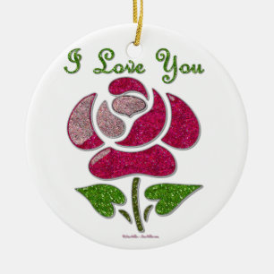 Rosa Stencil Ro I Kärlek Du Julgransprydnad Keramik