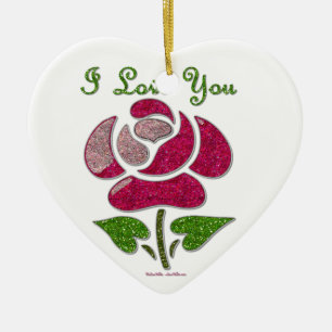 Rosa Stencil Ro I Kärlek Du Julgransprydnad Keramik