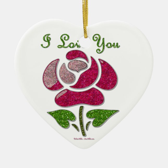 Rosa Stencil Ro I Kärlek Du Julgransprydnad Keramik (Framsidan)