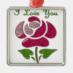 Rosa Stencil Ro I Kärlek Du Julgransprydnad Metall