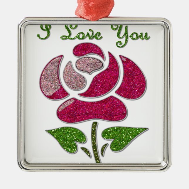 Rosa Stencil Ro I Kärlek Du Julgransprydnad Metall (Framsidan)