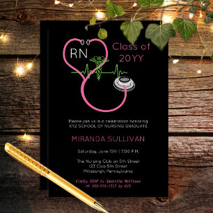 Rosa Stethoscope EKG Nursing Studentfest Inbjudningar